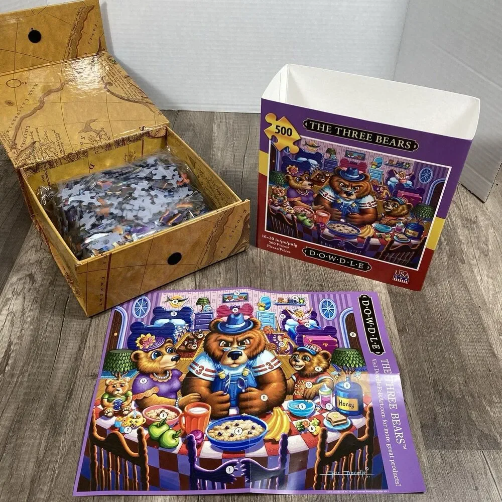 Lot of 3 Dowdle Puzzles Train Station Three Bears & Christmas Delivery 100-1000